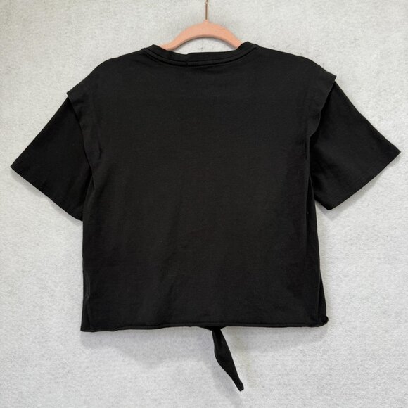 rag & bone Shirt Womens XS Black Tie Front Knot Hem Short Sleeve Crewneck Tee - Picture 5 of 9